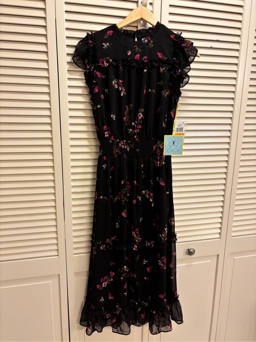 CeCe Ruffled Midi Dress in Fallen Leaves